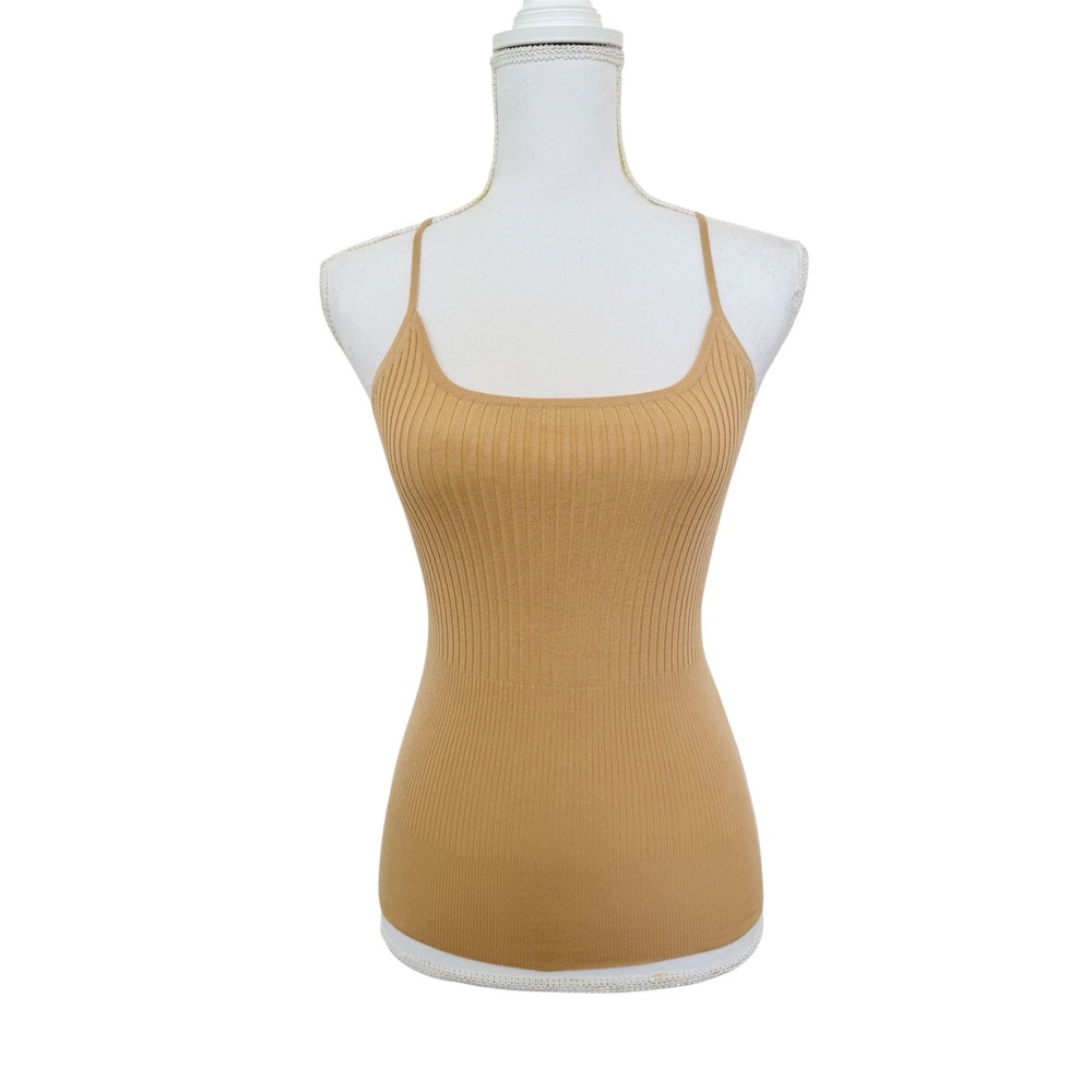 Max Studio Camisole Women S Tan Silk Cashmere Ribbed Cross Back Tank - Picture 2 of 8